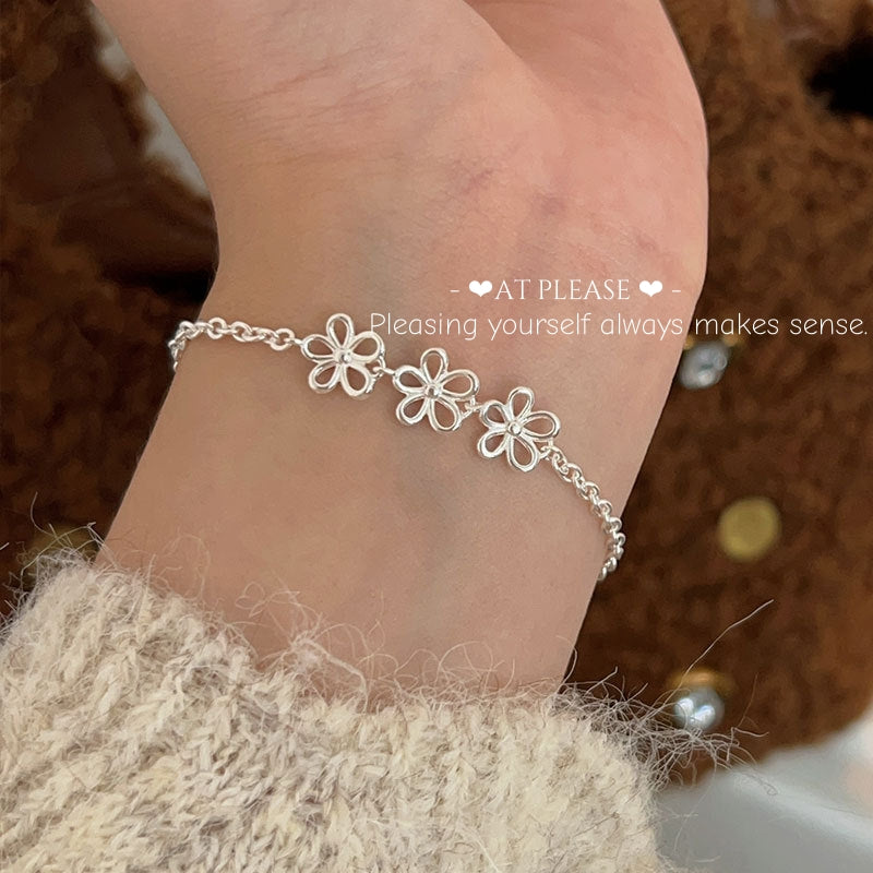 925 Silber Blumen Durchbrochenes Armband – Ätherischer Minimalistischer Charm