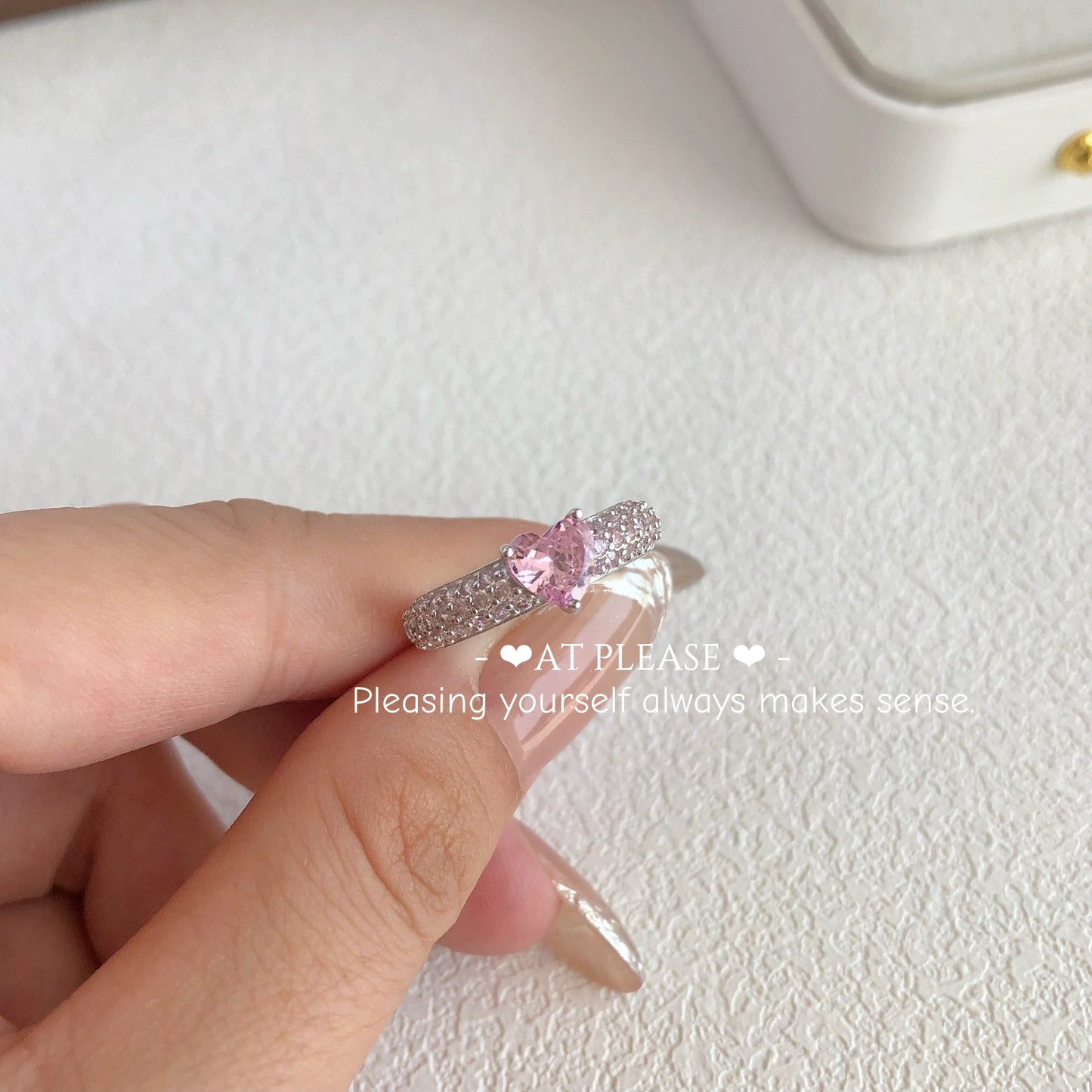 S925 Sterling Silber Rosa Herz Zirkonia Ring | Hochzeitsbankett Nordischer Hit Designer Stil