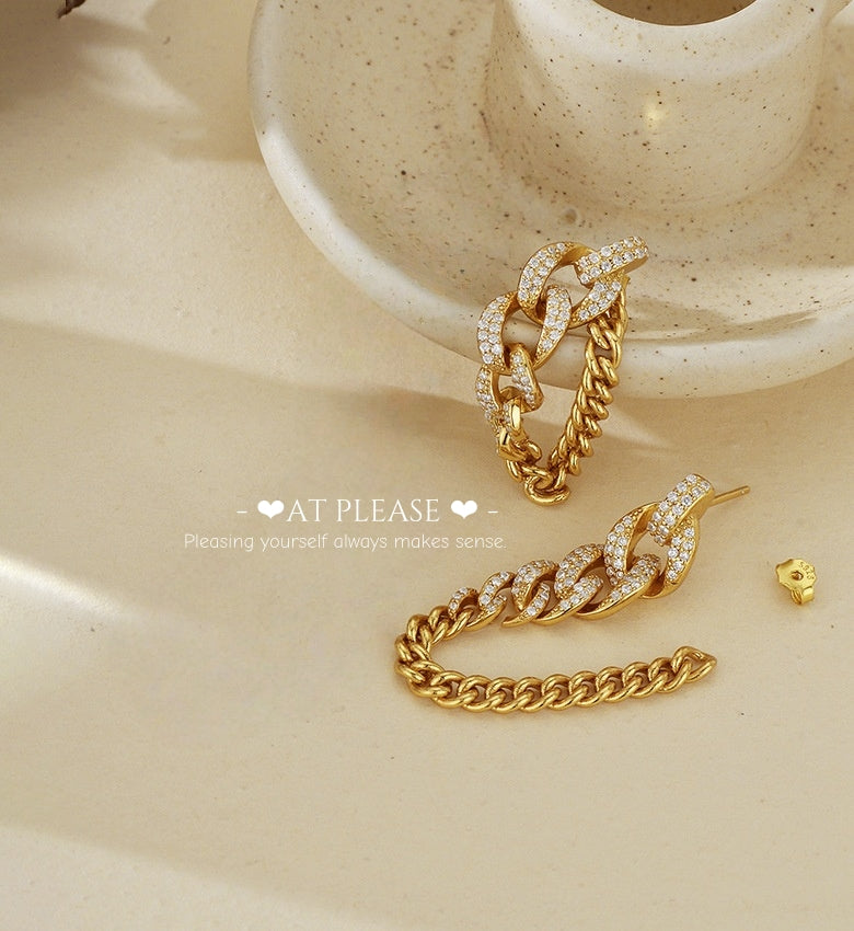 S925 Silver 18k-gold Plated Niche Light Luxury High-End Cubic Zirconia Chain Earrings - Versatile Design