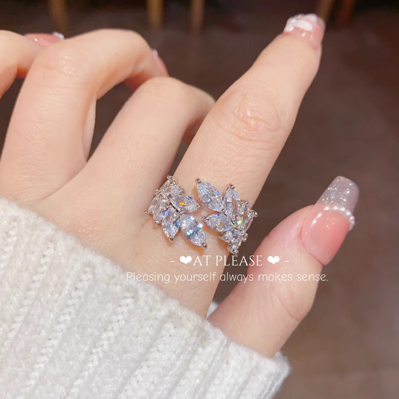 S925 Sterling Zirkon Marquise Blatt Ring | Öko-Schmuck für Naturliebhaber