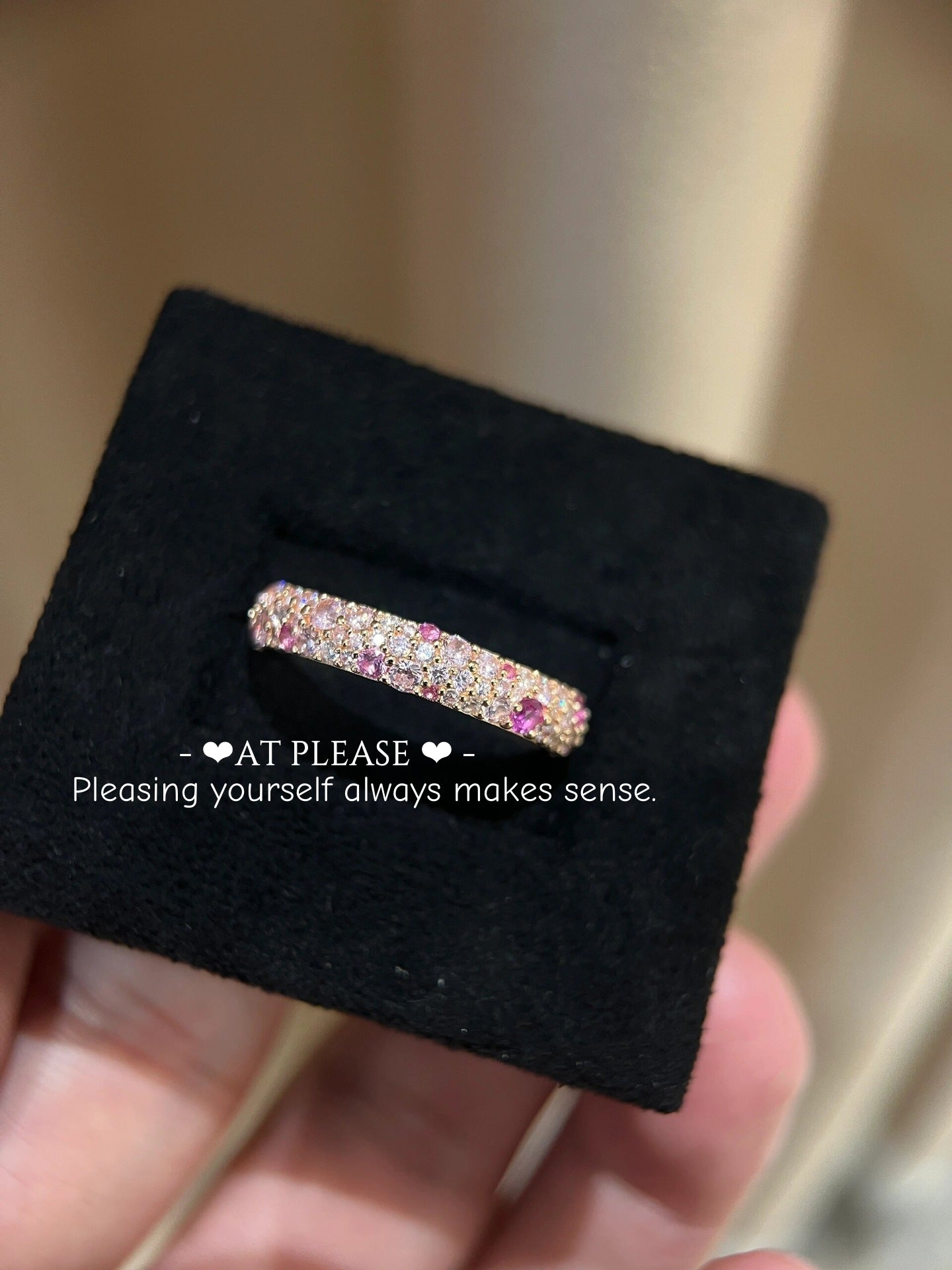S925 Sterling Silver Rose Gold Gradient Pink ZC Ring - Pave Set Sweet Elegance