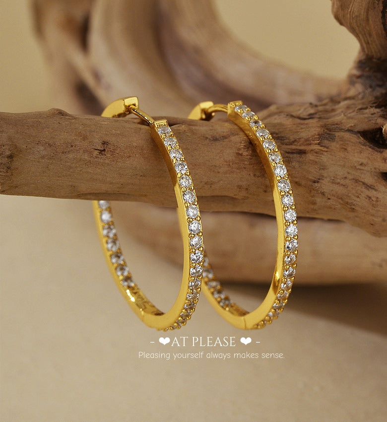 S925 Sterling Silver Large Huggies Earring - Paved with Diamonds and 18k Gold - Luxury Light Fashion