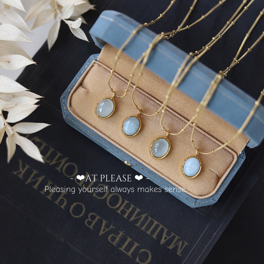 Aquamarine Galactic Tide Necklace - 18K Gold Plated Stainless Steel Celestial Jewelry with Aquamarine