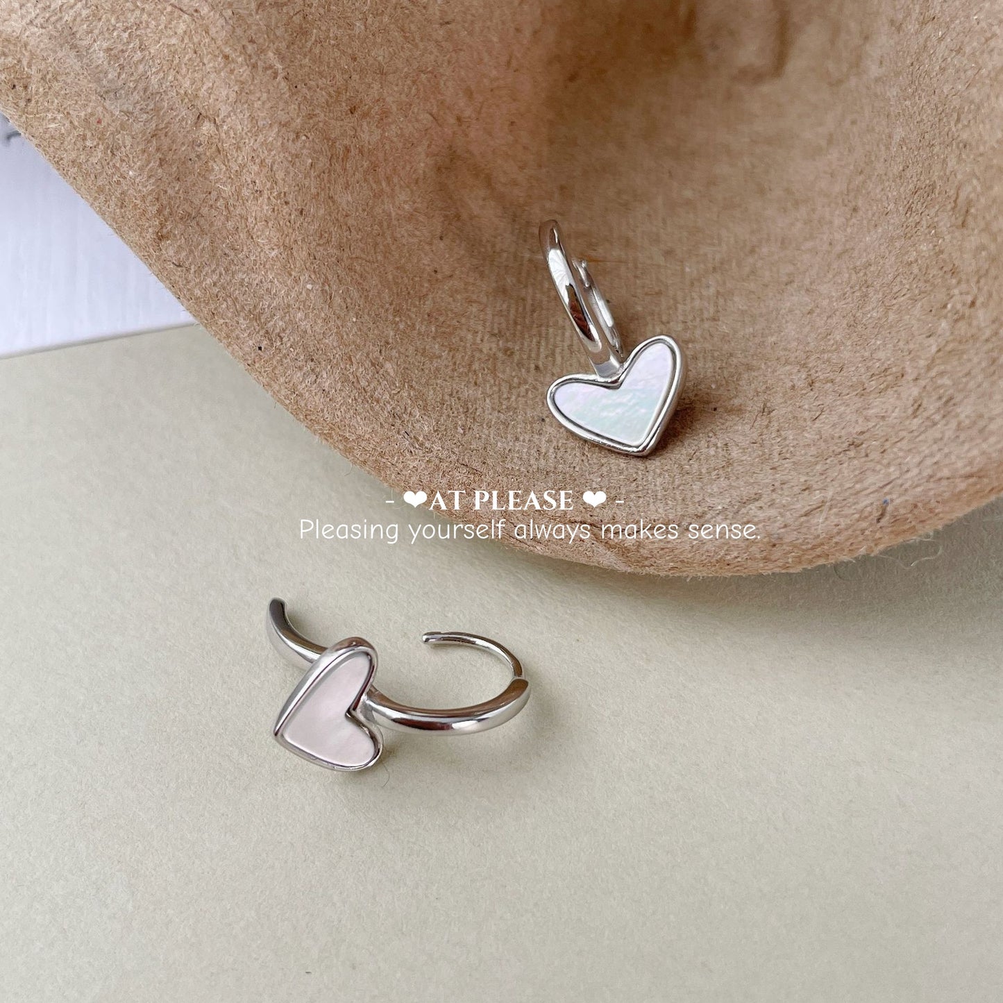 S925 Silver Mother-of-Pearl Heart Ear Cuffs - INS Minimalist Style