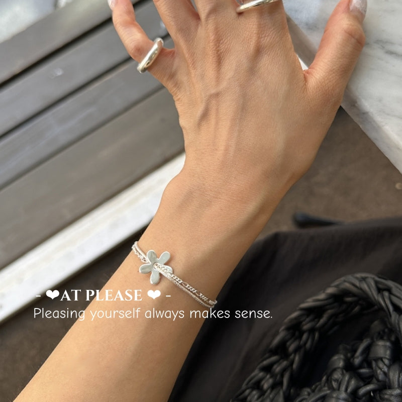 Doppellagiges Blumenarmband aus S925er Silber im koreanischen Stil â Minimalistisches, schickes Design