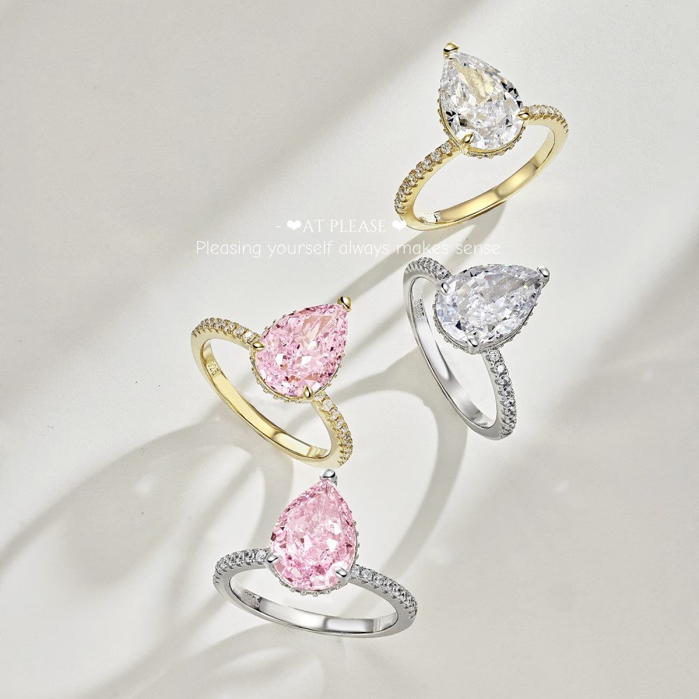 Ehering aus 925er Sterlingsilber mit Birnenschliff | Luxuriöser Basic-Schmuck für Bräute