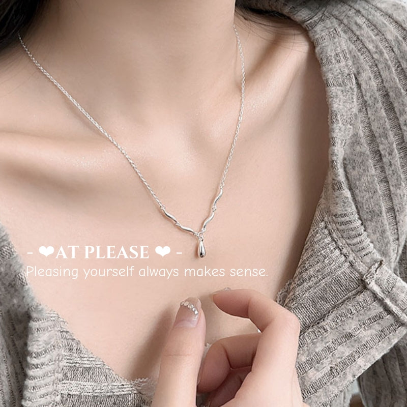 Halskette mit Wellen-Tropfen-Anhänger – S925 Sterling Silber, minimalistischer Schlüsselbeinschmuck