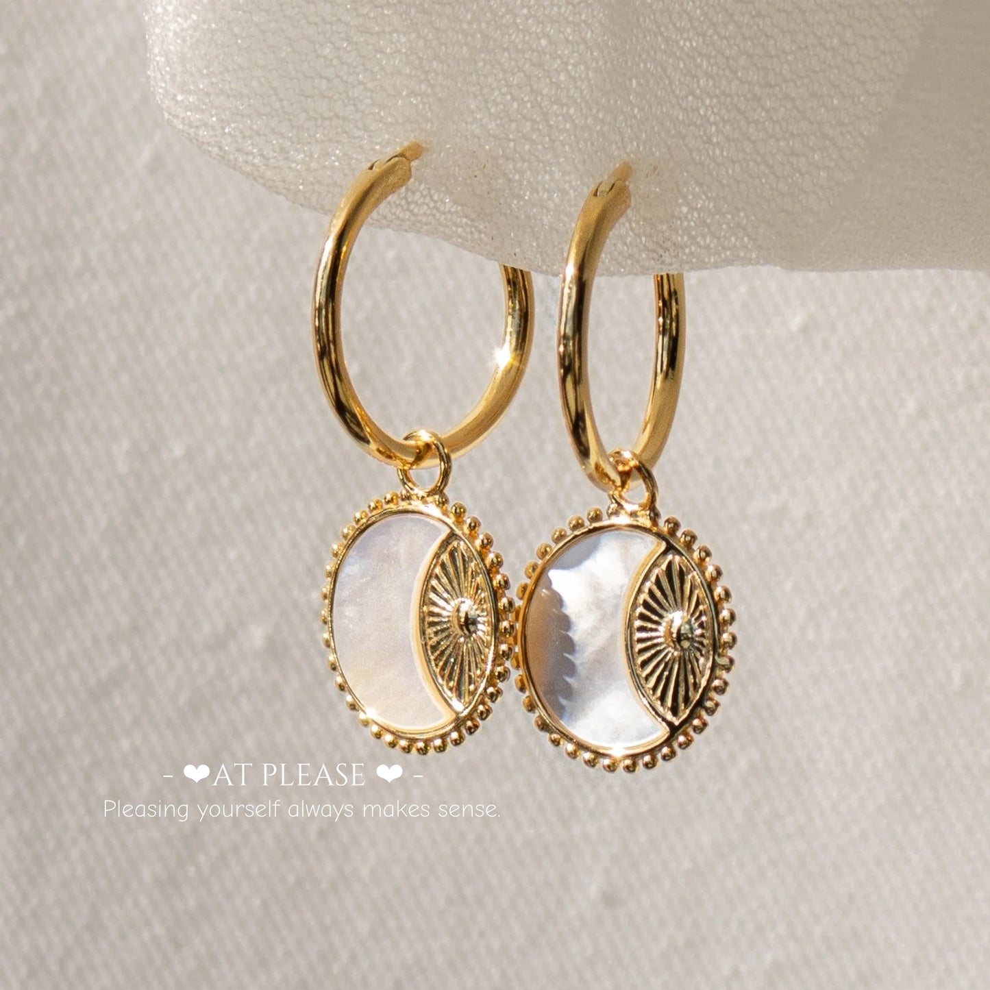 Sun Coin & Moon Pendant Hoop Earrings | 18k-real-gold Plated