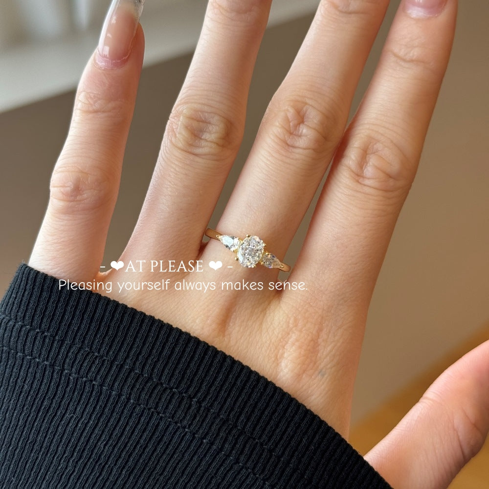 925 Sterling Silber Pariser Eleganz Dreifach-Steinring | Brillantschliff-Schmuck