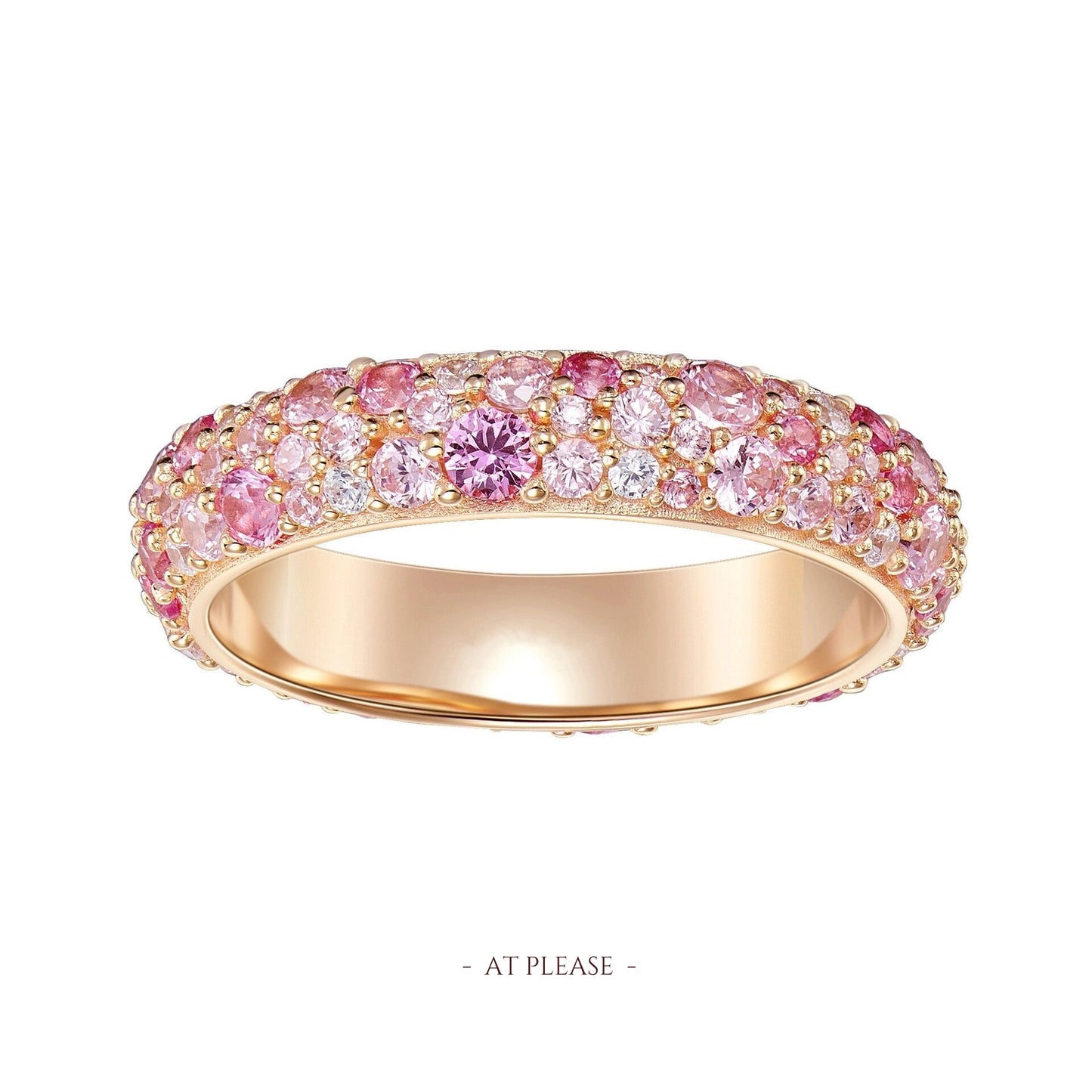 S925 Sterling Silver Rose Gold Gradient Pink ZC Ring - Pave Set Sweet Elegance