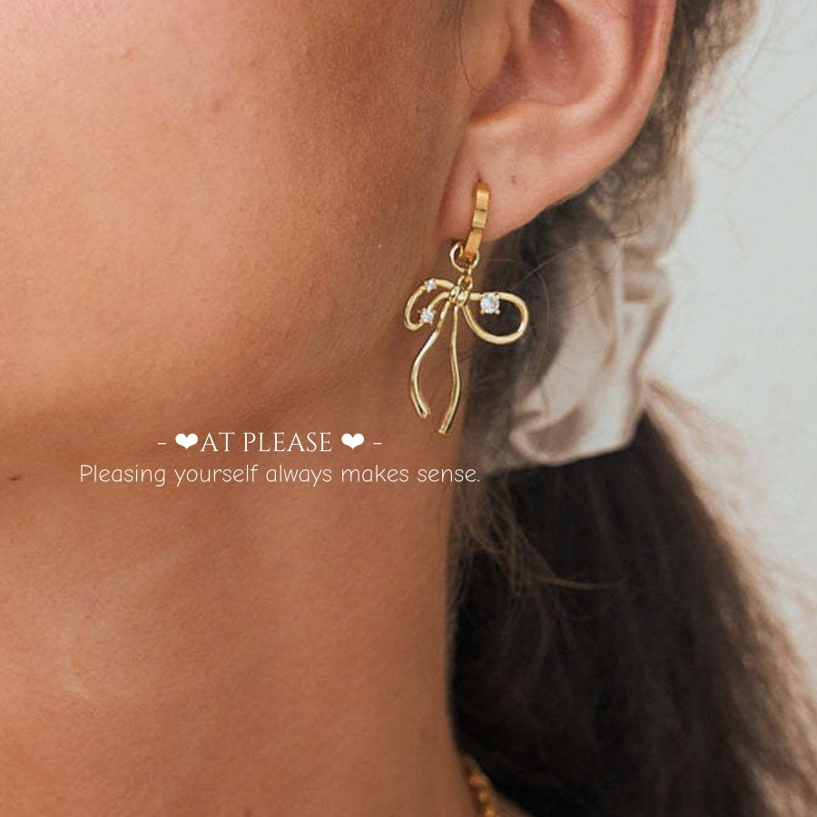 Fairy's Bow Hoop Earrings - Gold-Plated Copper with Princess Cut Zirconia