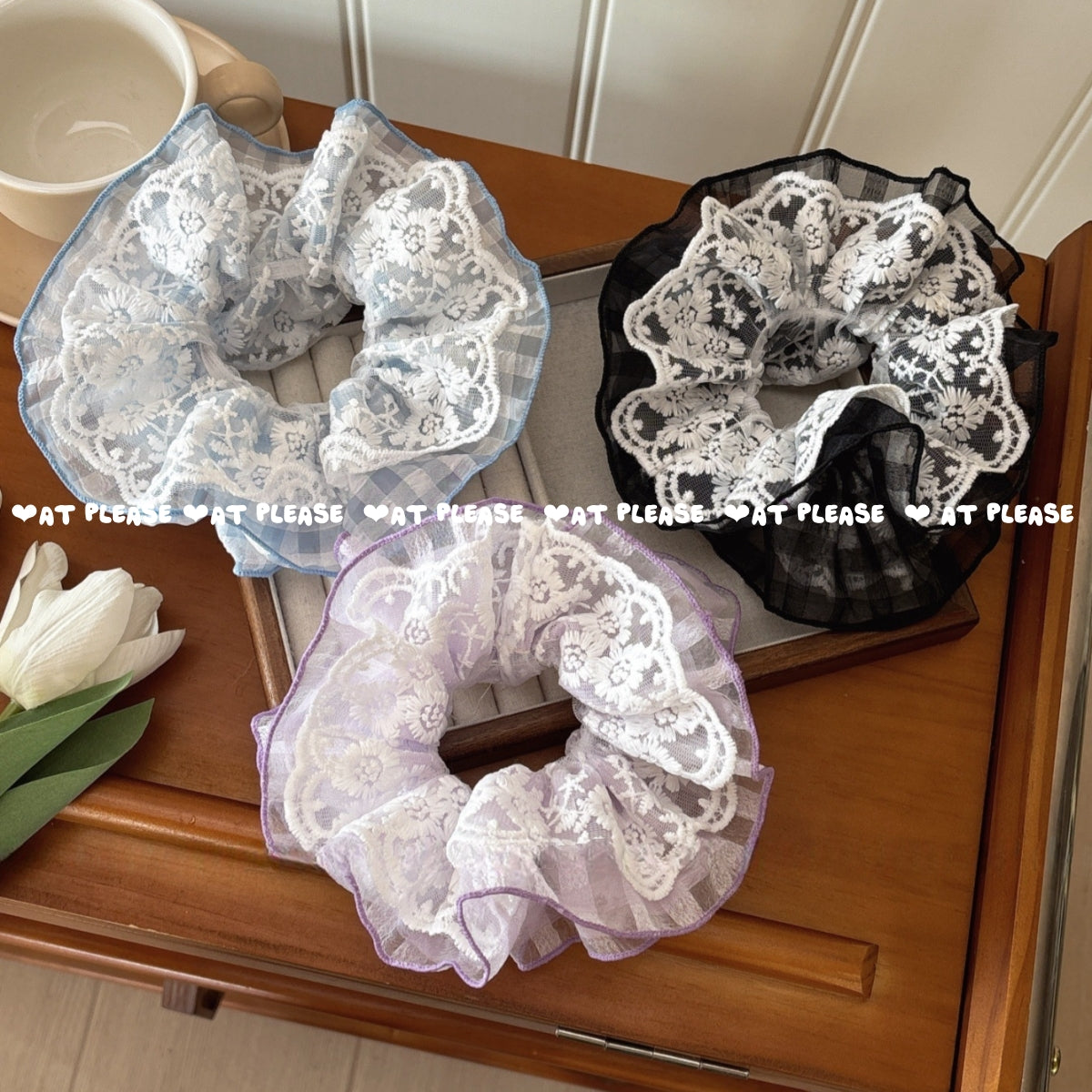 Preppy Plaid Vierlagiges Haargummi mit Spitze | Mädchenhaftes Haar-Accessoire für die Schule & den Alltag