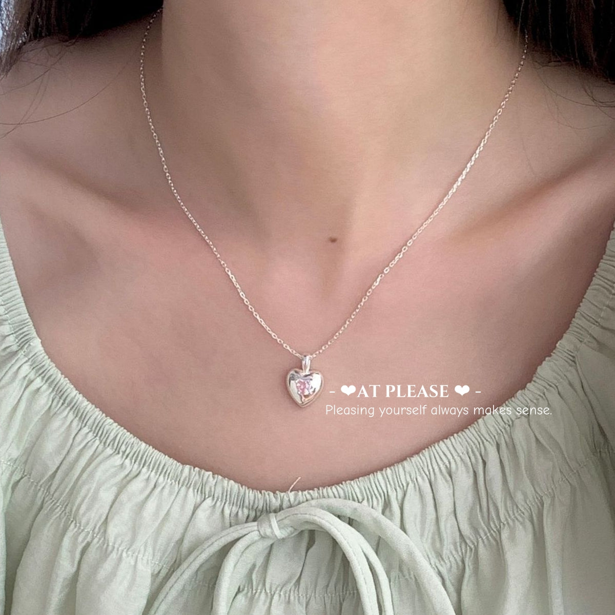 Korean Minimalist Heart Choker - S925 Sterling Silver Necklace with Pink Zircon Pendant