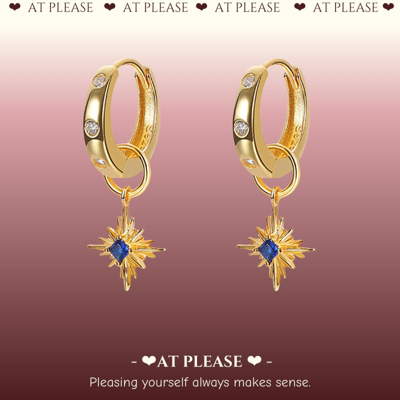 Vintage Style Sapphire-studded Star Pendant p Earrings - Fashionable Light Luxury