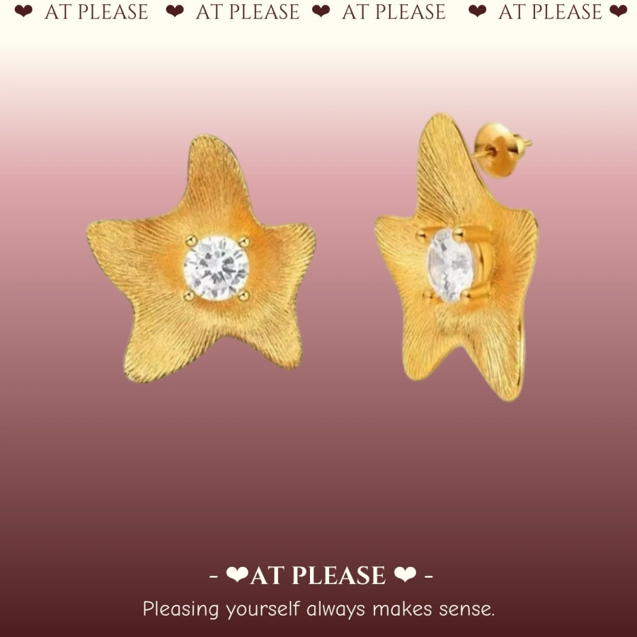 Vintage Brushed Starfish with Zircon Earrings - Luxury Elegant Stud Design S925 Silver Pin