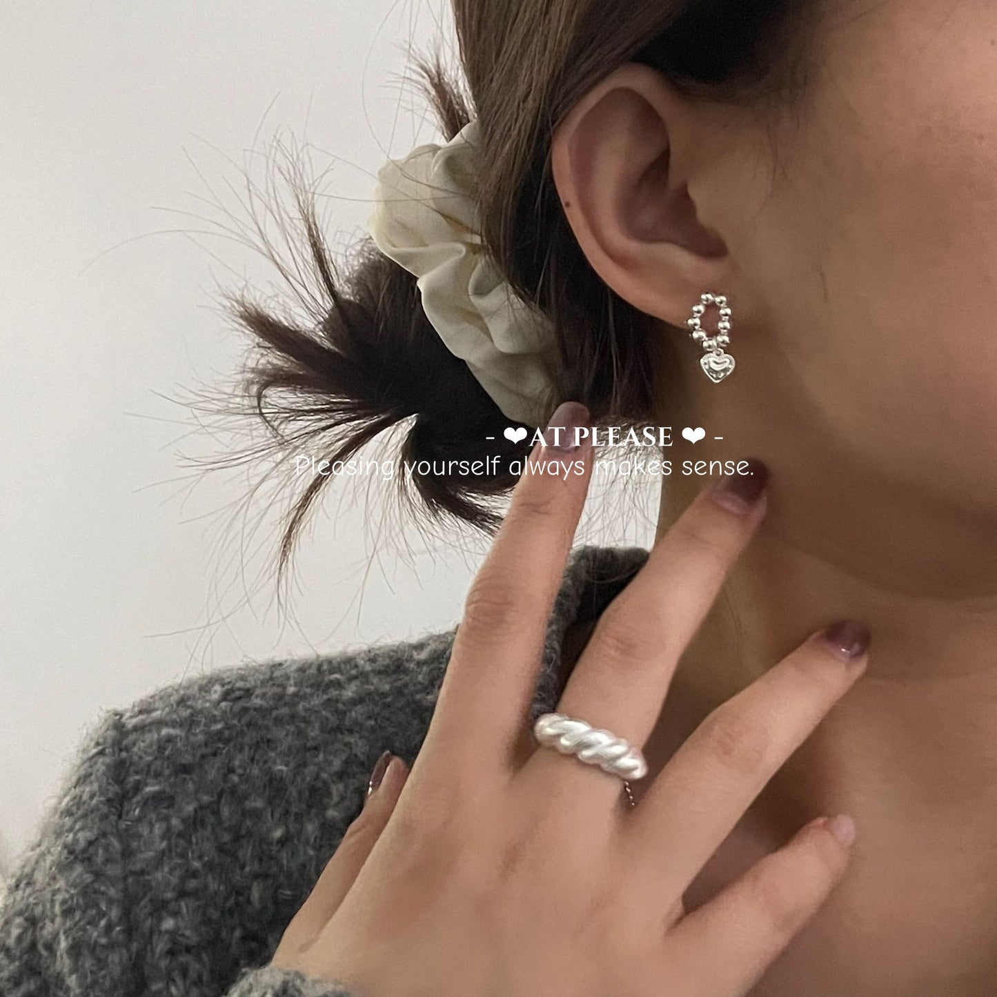 S925 Sterling Silver Beaded Heart Stud Earrings - Korean-Style Minimalist Design