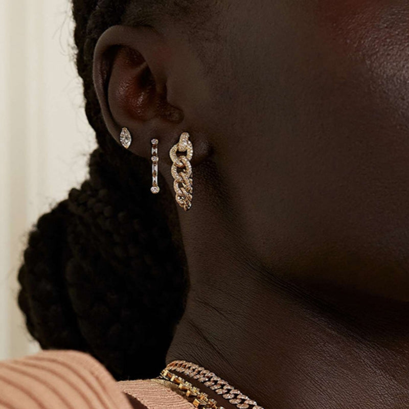 S925 Silver 18k-gold Plated Niche Light Luxury High-End Cubic Zirconia Chain Earrings - Versatile Design