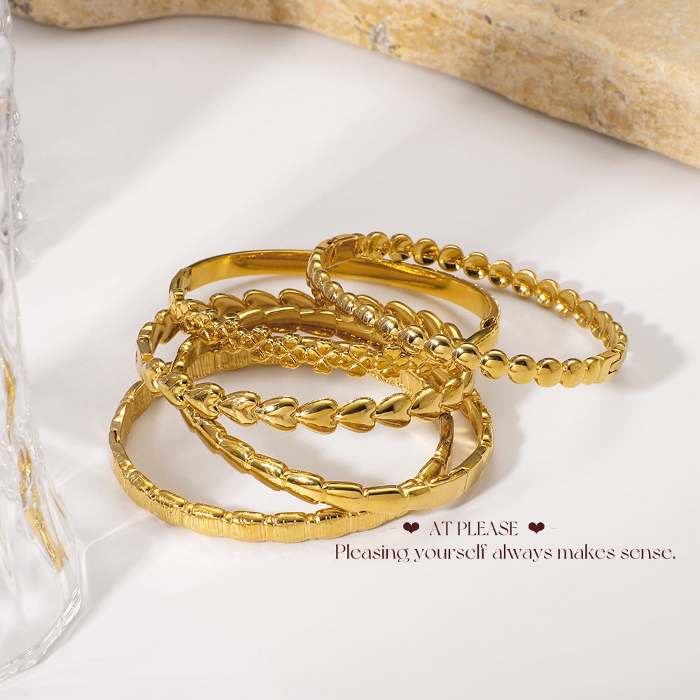 18K Gold plating Stainless Steel Stackable Bangle Bracelet - Minimalist Layering Jewelry
