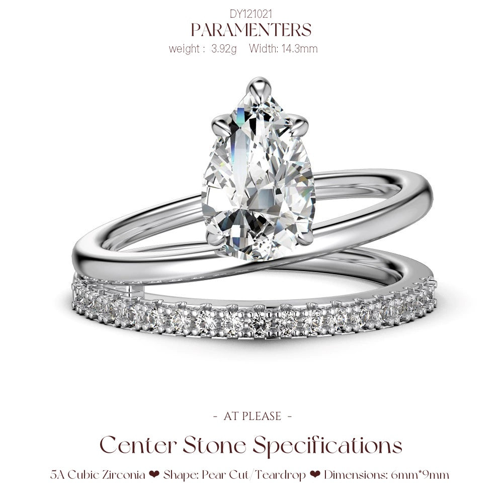 Birnenförmiger Zirkonia-Ring aus 925er Sterlingsilber | Verlobungsring mit Eisschliff-Design, Hochzeitsschmuck