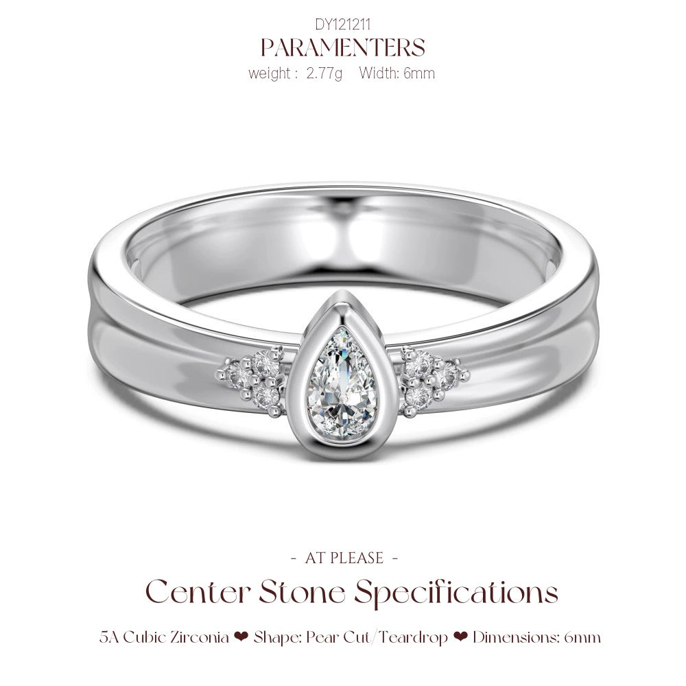 Birnenförmiger Zirkonia-Ring aus 925er Sterlingsilber | Verlobungsring mit Eisschliff-Design, Hochzeitsschmuck