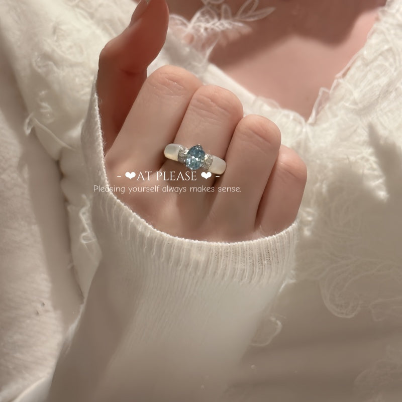 Ring aus 925er Sterlingsilber mit Aquamarin und Santa Maria Blau – Muschelperlen-Boutique-Schmuck
