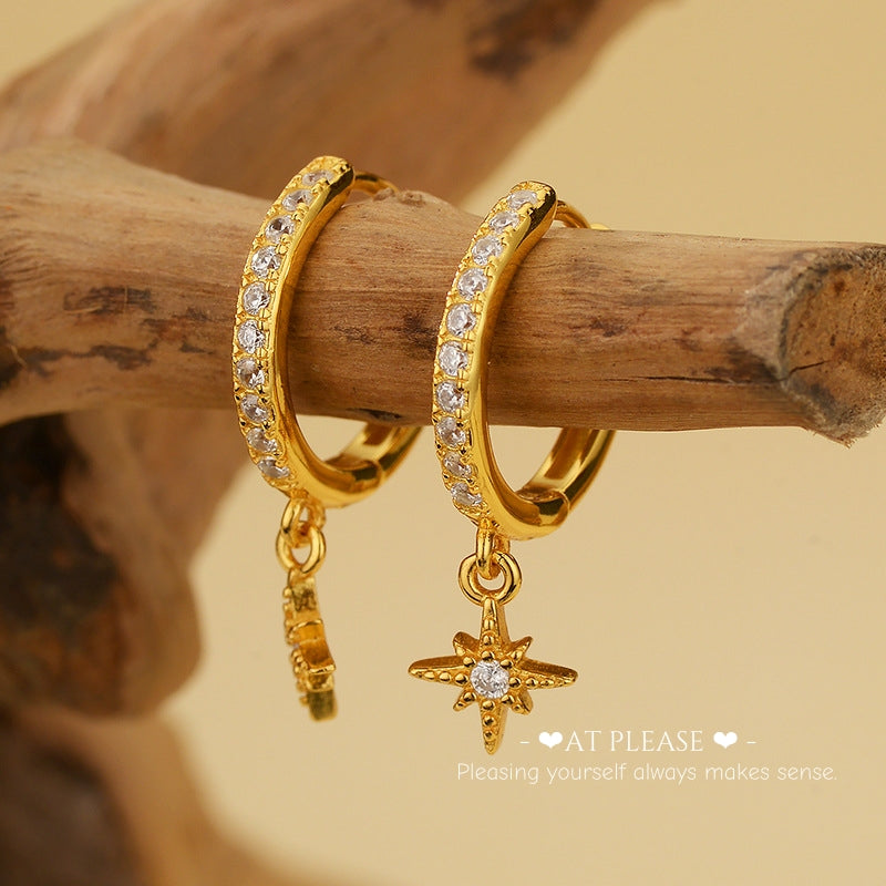 S925 Silver Minimalist Star Dangle Earrings with Diamond-paved- High-End Fashion Elegance