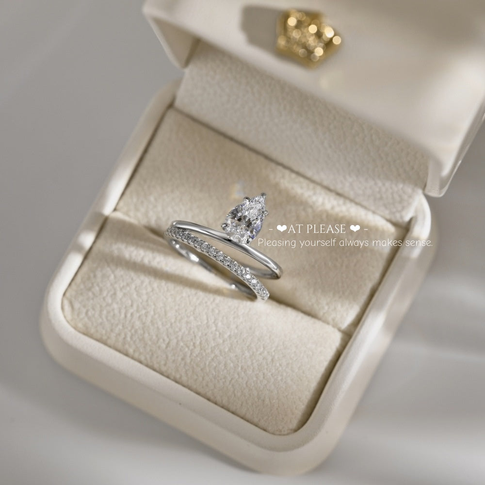 Birnenförmiger Zirkonia-Ring aus 925er Sterlingsilber | Verlobungsring mit Eisschliff-Design, Hochzeitsschmuck