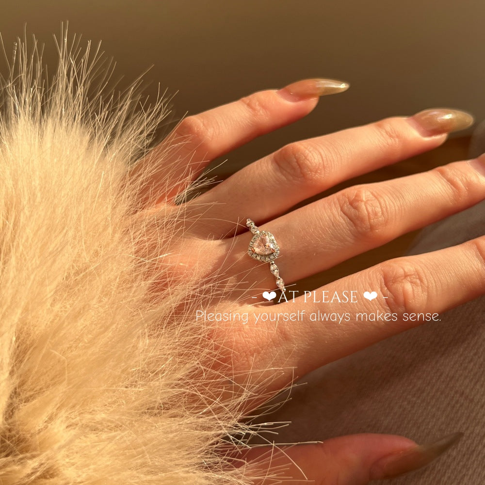 Herzförmiger Ring aus S925 Sterlingsilber mit rosa 8A Zirkonia | Zarter Damenschmuck