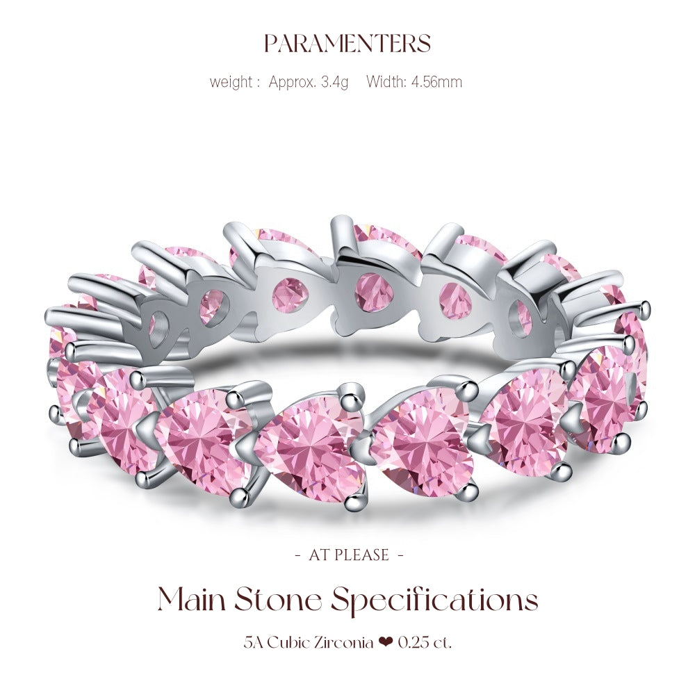 S925 Sterling Silber Rosa Herz Zirkonia Ring | Hochzeitsbankett Nordischer Hit Designer Stil