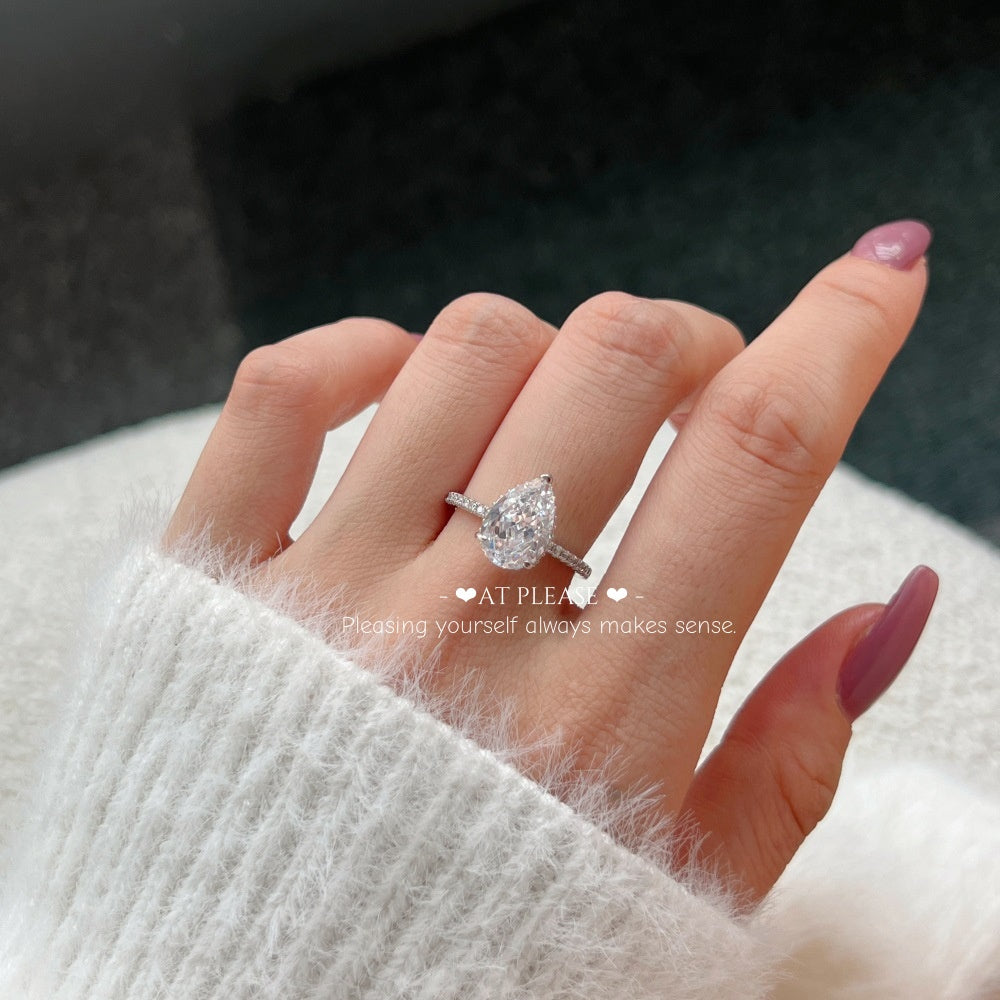 Birnenförmiger Zirkonia-Ring aus 925er Sterlingsilber | Verlobungsring mit Eisschliff-Design, Hochzeitsschmuck
