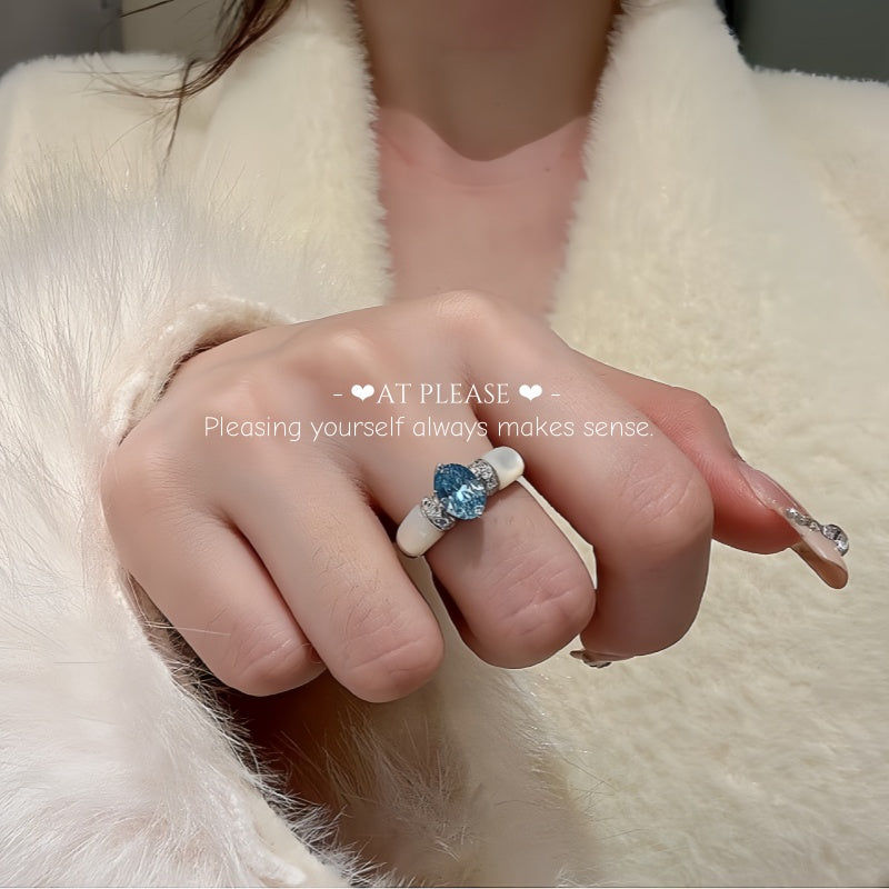 Ring aus 925er Sterlingsilber mit Aquamarin und Santa Maria Blau – Muschelperlen-Boutique-Schmuck