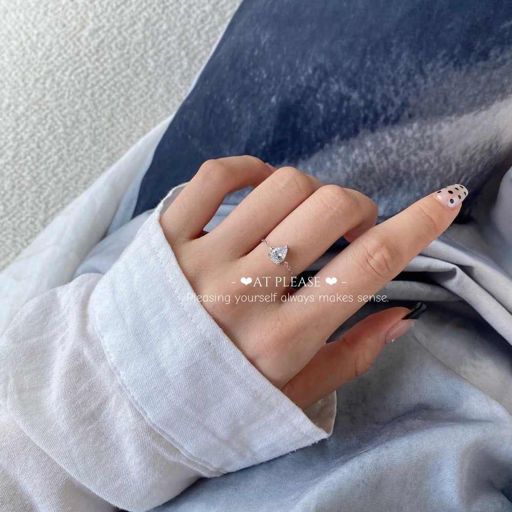 Birnenförmiger Zirkonia-Ring aus 925er Sterlingsilber | Verlobungsring mit Eisschliff-Design, Hochzeitsschmuck