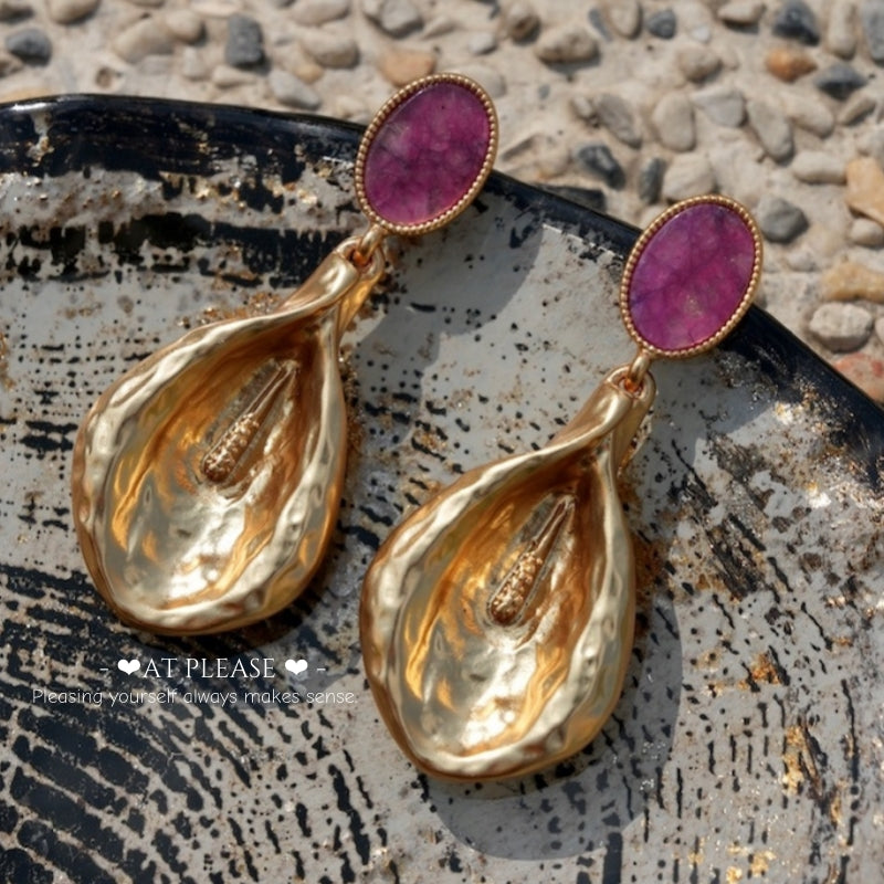 Purple Palm-inspired Flower and Leaf Dangle Earrings - S925 Pin-Luxury Simple and Versatile