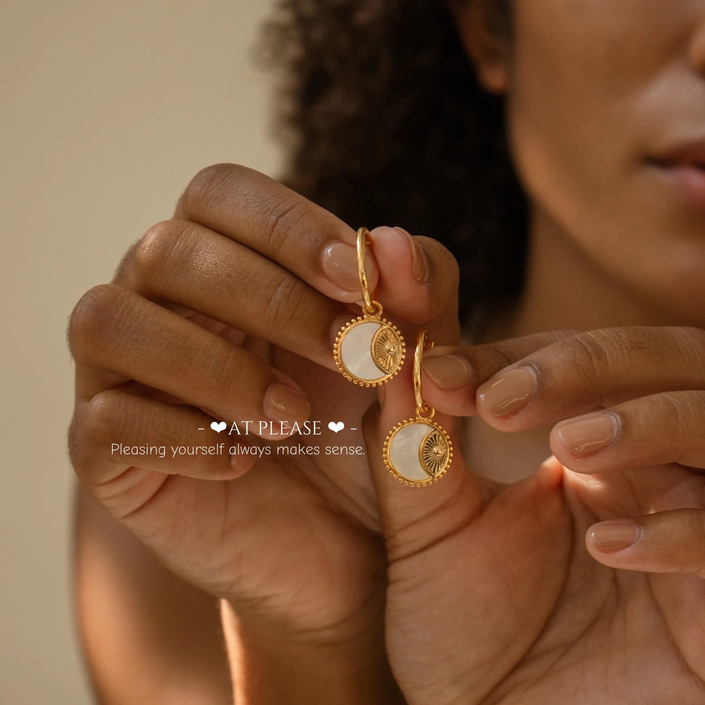 Sun Coin & Moon Pendant Hoop Earrings | 18k-real-gold Plated