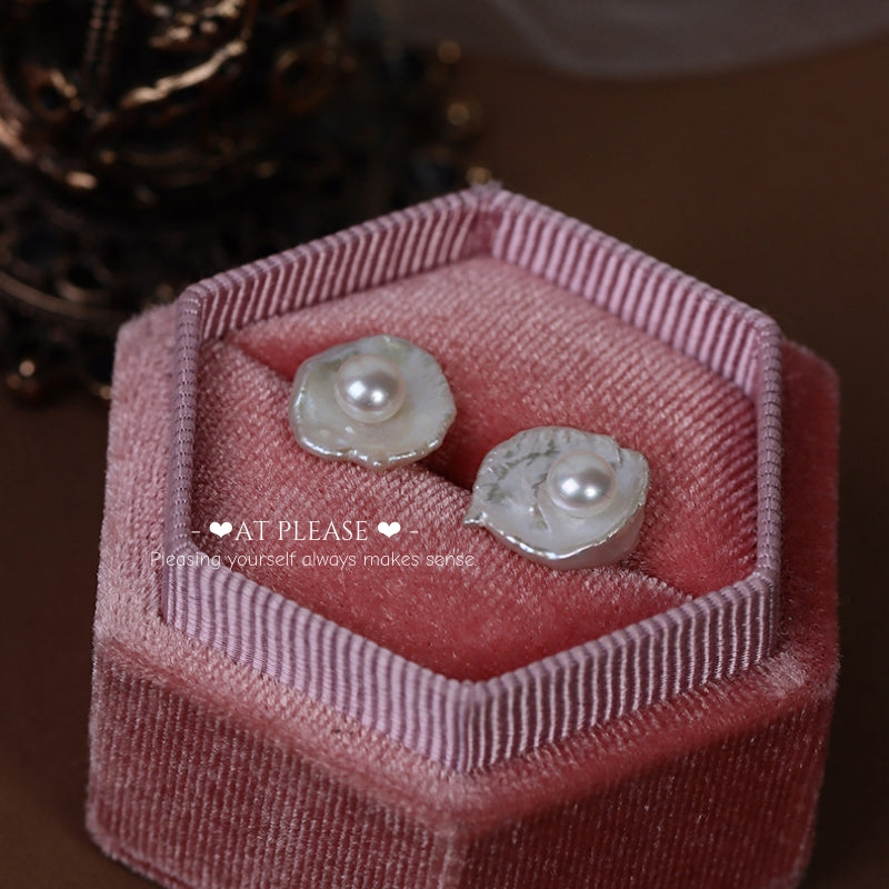 925 Silver Natural Freshwater Pearl Earrings - French Retro Niche Design