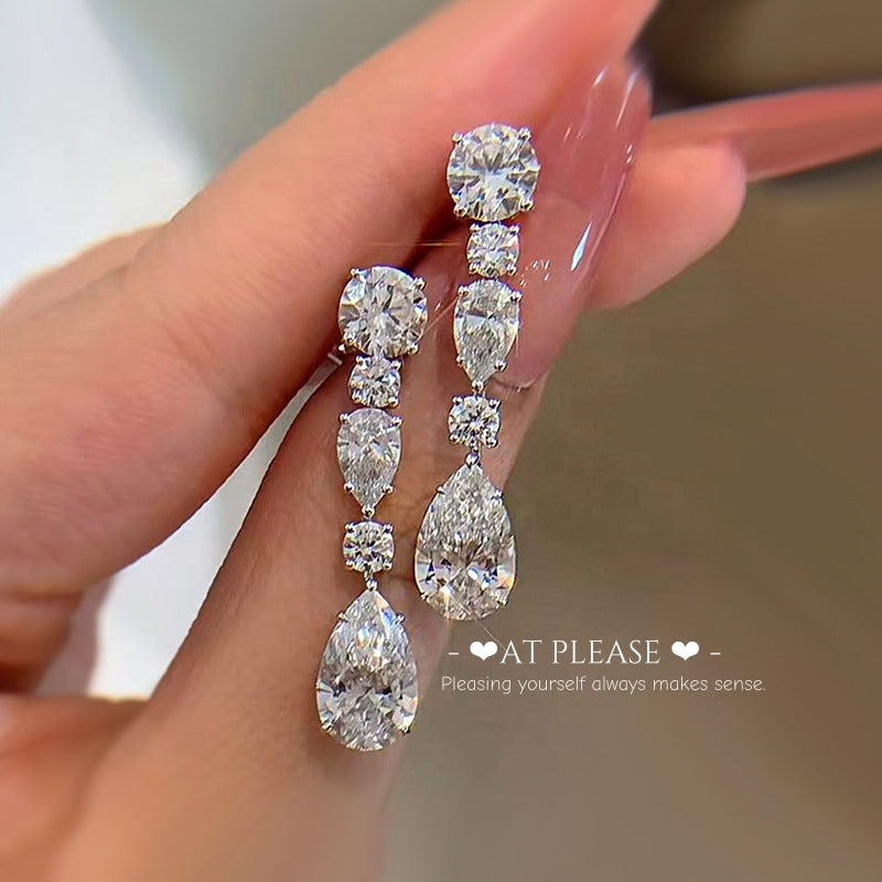 S925 Silver Long 8mm*12mm Teardrop High-Carbon Diamond Earrings - Luxury Jewelry - Evening Jewelry