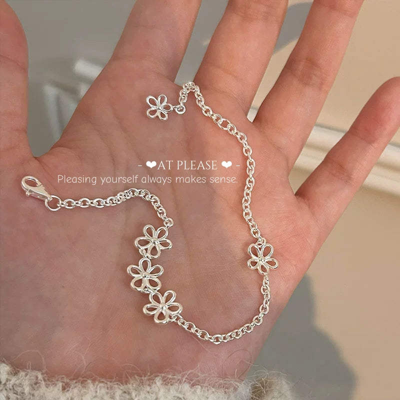 925 Silber Blumen Durchbrochenes Armband – Ätherischer Minimalistischer Charm