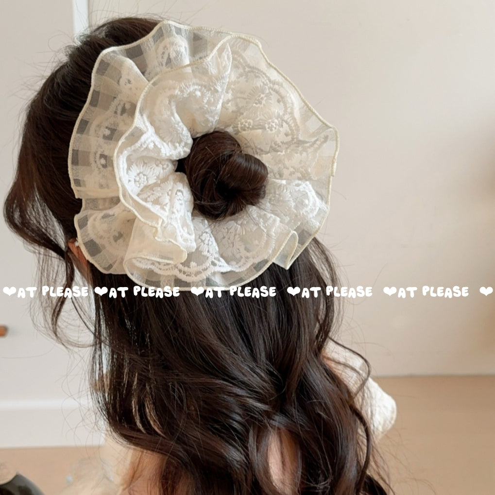 Preppy Plaid Vierlagiges Haargummi mit Spitze | Mädchenhaftes Haar-Accessoire für die Schule & den Alltag