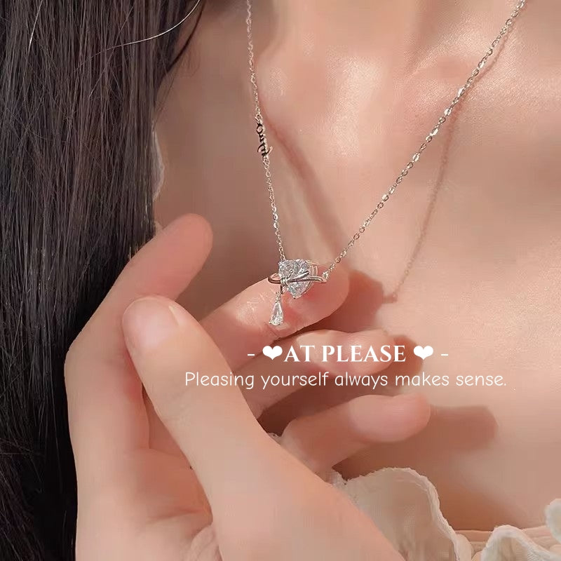 S925 Sterling Silber "Only You" Zirkon Herz mit Schleife Anhänger Halskette | Crushing Schmuck