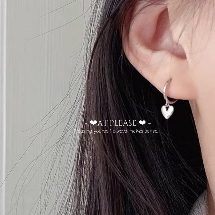 S925 Sterling Silver Heart Hoop Earrings with Clasp - Sweet INS-Style