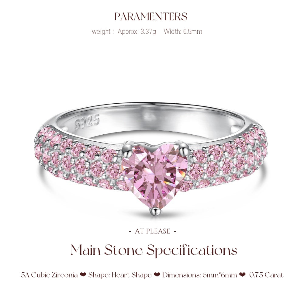 S925 Sterling Silber Rosa Herz Zirkonia Ring | Hochzeitsbankett Nordischer Hit Designer Stil