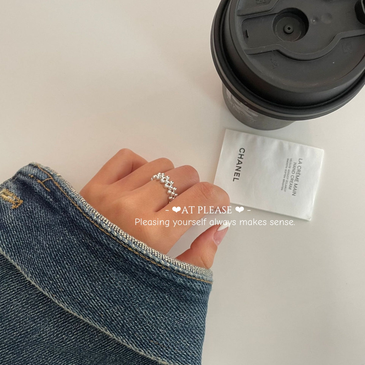 Koreanischer minimalistischer Ring aus 925er Sterlingsilber mit elastischen Perlen | Normecore