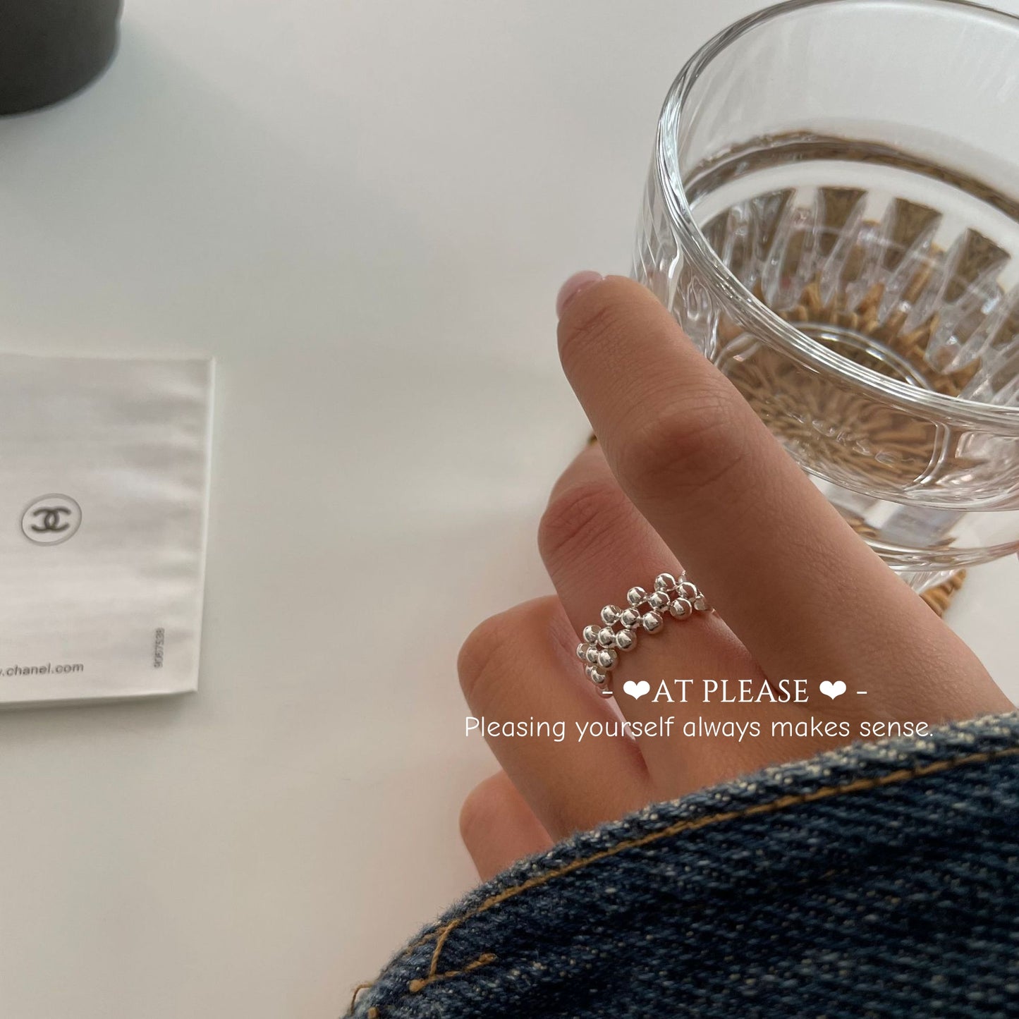 Koreanischer minimalistischer Ring aus 925er Sterlingsilber mit elastischen Perlen | Normecore