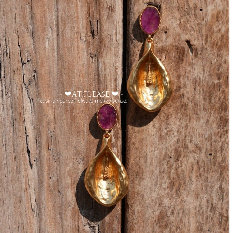 Purple Palm-inspired Flower and Leaf Dangle Earrings - S925 Pin-Luxury Simple and Versatile