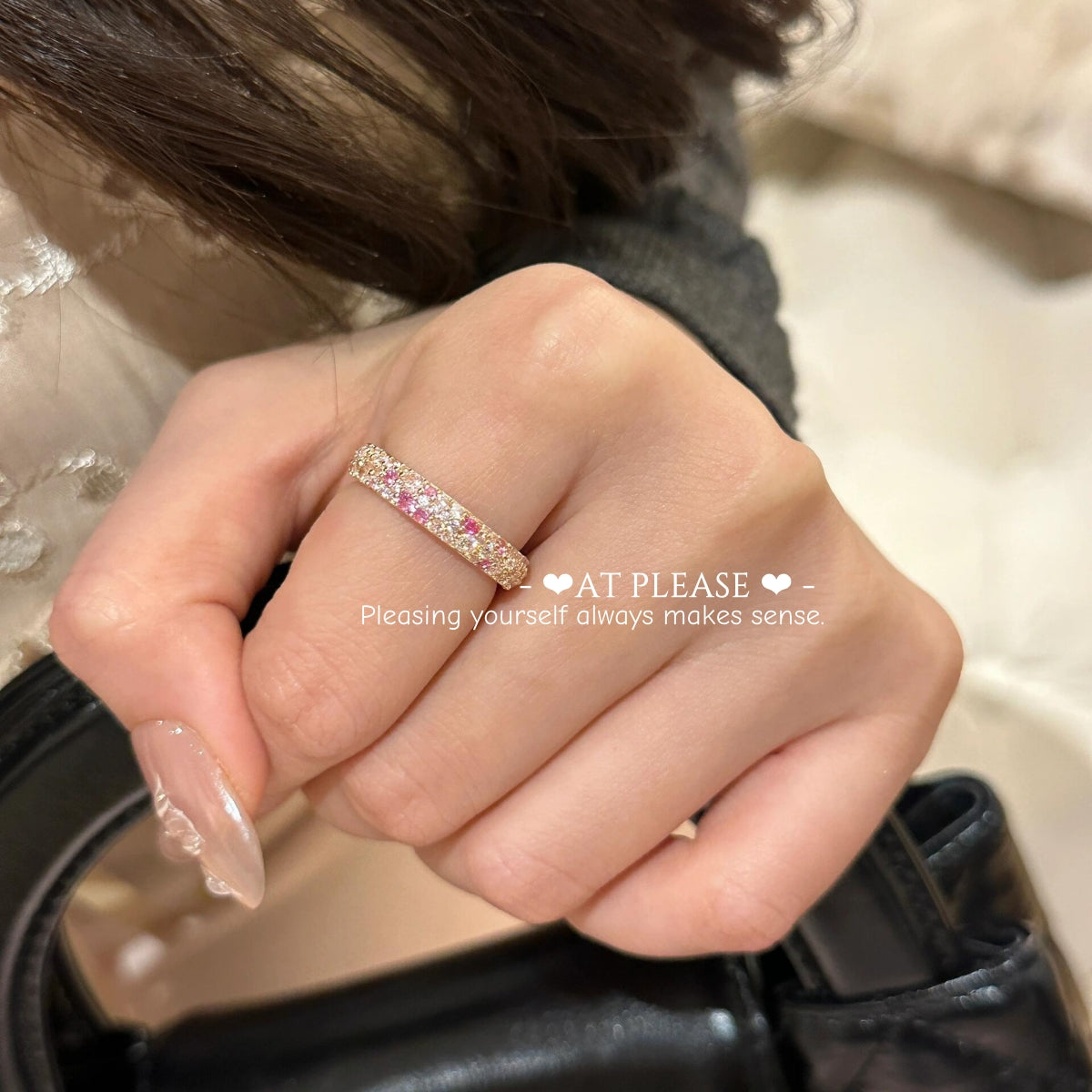 S925 Sterling Silver Rose Gold Gradient Pink ZC Ring - Pave Set Sweet Elegance