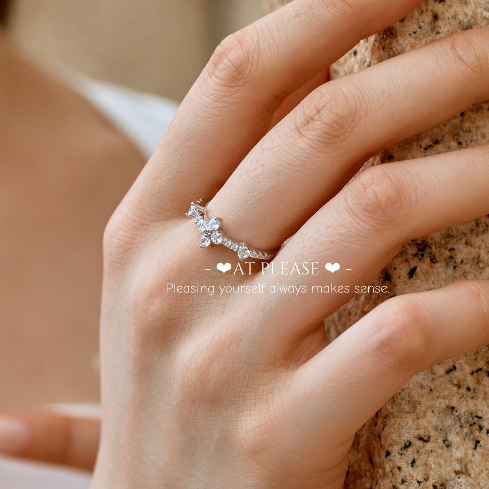 Kleeblatt Minimalistischer S925 Sterling Silber Zirkon Ring | Ins Style Alltagsschmuck