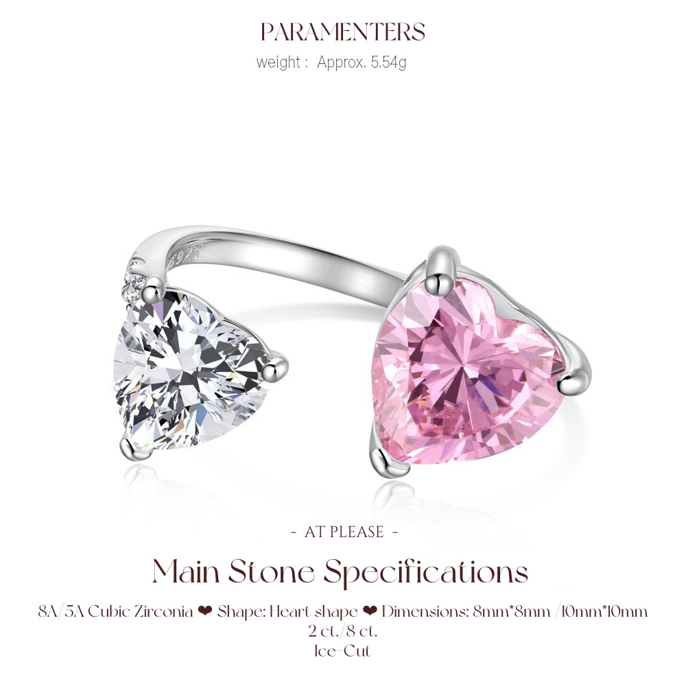 S925 Sterling Silber Rosa Herz Zirkonia Ring | Hochzeitsbankett Nordischer Hit Designer Stil