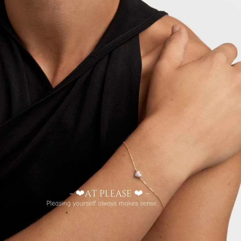 S925 Sterling Silber Volle ZC Mikropflasterfassung Mini Herz Kettenarmband | Stapelbarer Schmuck