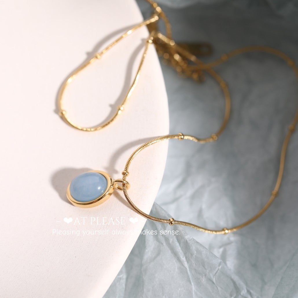 Aquamarine Galactic Tide Necklace - 18K Gold Plated Stainless Steel Celestial Jewelry with Aquamarine