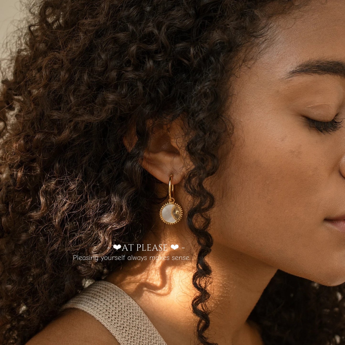 Sun Coin & Moon Pendant Hoop Earrings | 18k-real-gold Plated